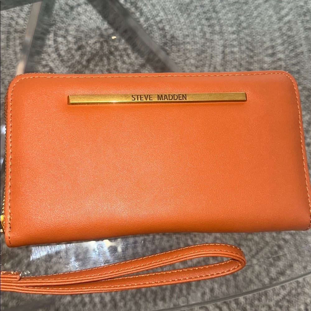 STEVE MADDEN Women's Wallet Zip Around Wristlet Detachable Strap Brown 8"x4.5"🤎🧡
